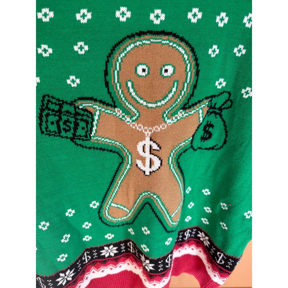 Route 66 Mens The Sweet Life Gingerbread Man Ugly Christmas Sweater Green XLT - Picture 2 of 7